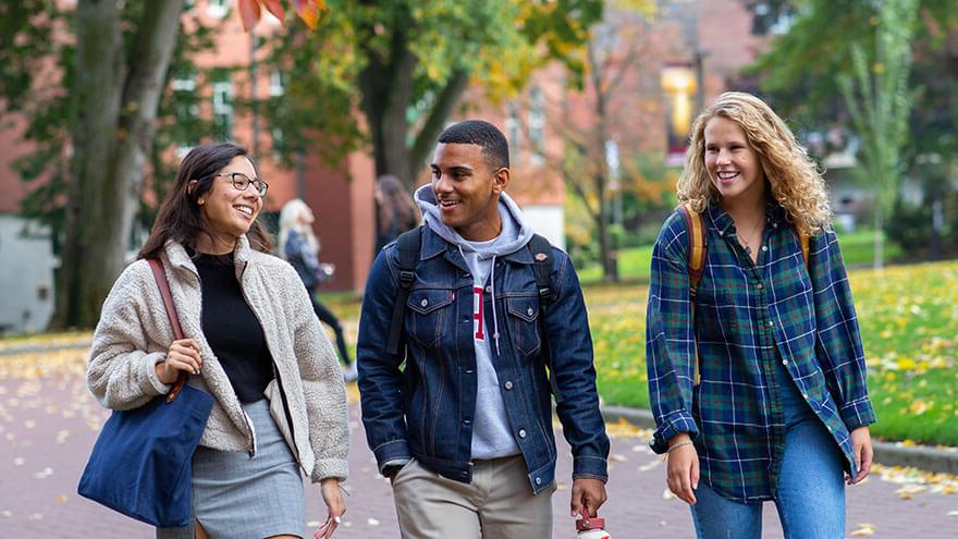Three SPU students stroll through Tiffany Loop