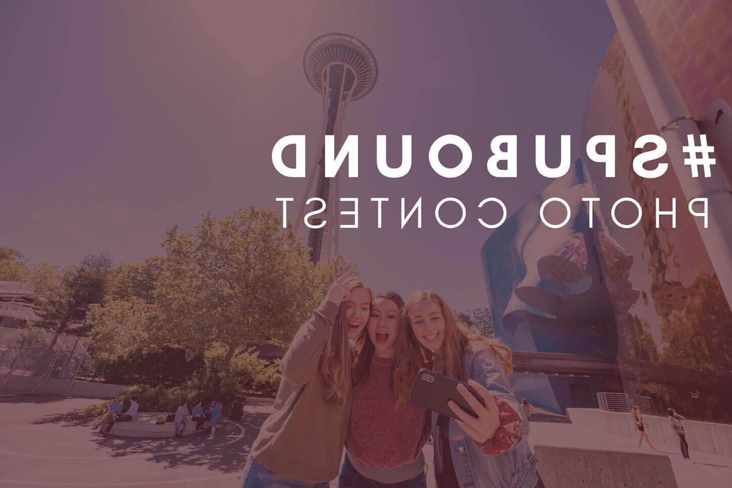 3 girls take a selfie in front at Seattle Center